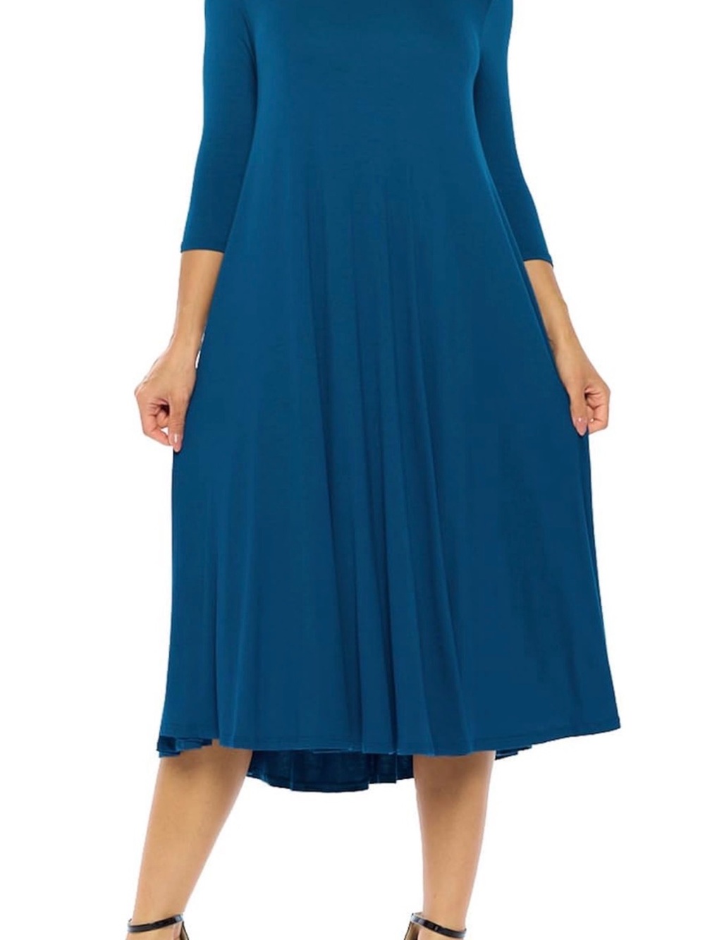 NWT Long-Sleeve Teal Scoop-Neck Midi Dress Stretchy Light, Small - Picture 8 of 9